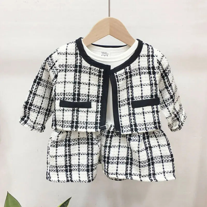 2Pcs Autumn Winter Girl Plaid Coat, Tutu Dress Suit, Toddler Girl Clothing Set