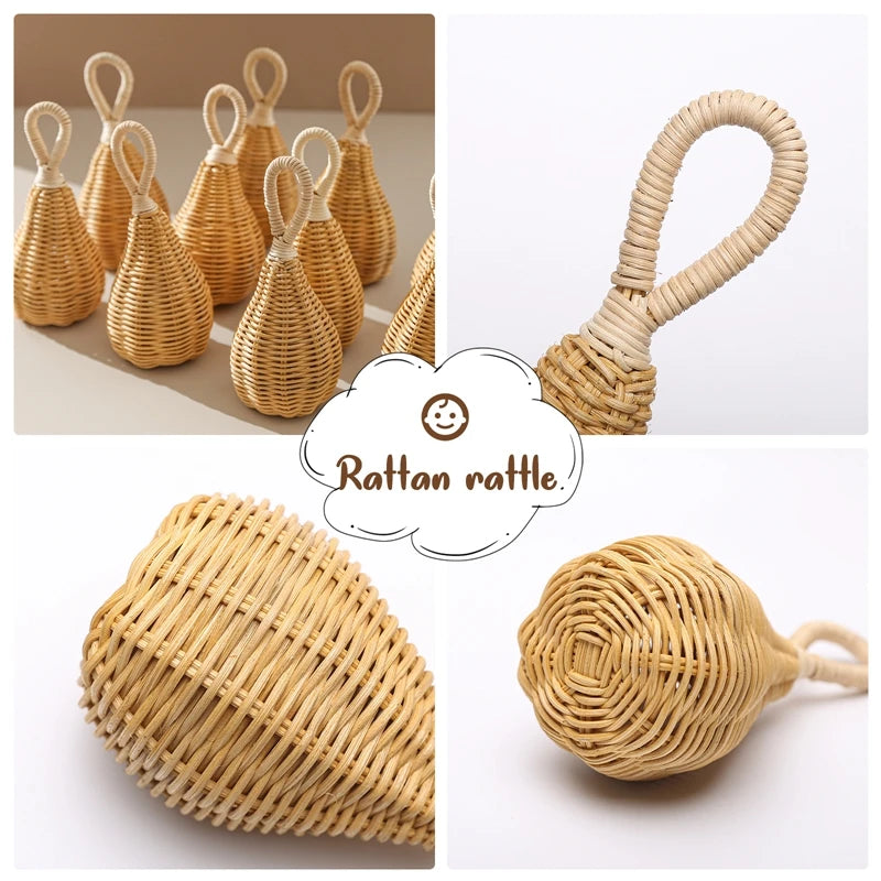 Handmade Rattan Rattles, Educational Toys for Babies,, Crib Mobile Hand Bell