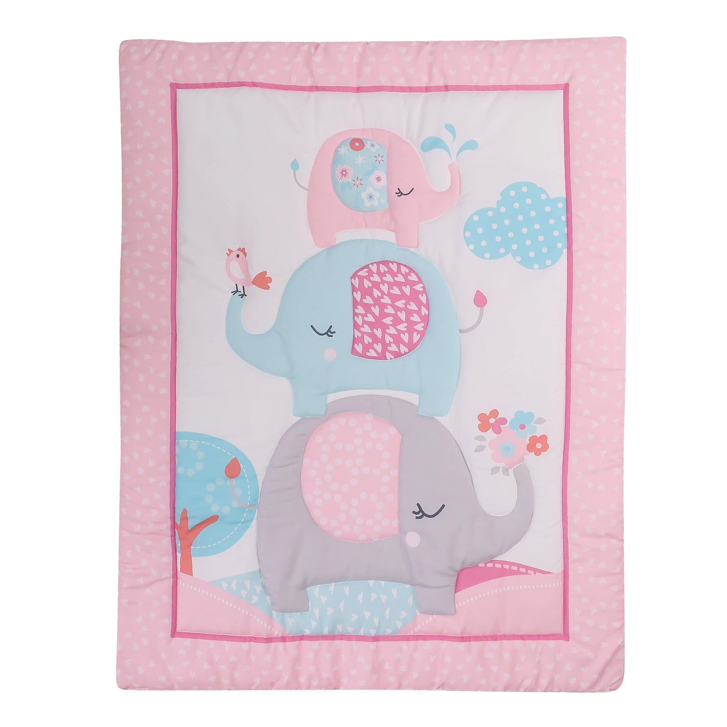 3 pcs Baby Crib Bedding Set for Girls flower elephant hot sale including quilt, crib sheet, crib skirt