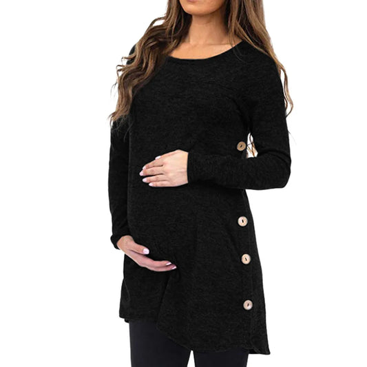 Women's Maternity Long Sleeve, Solid Button Tops, Autumn Winter