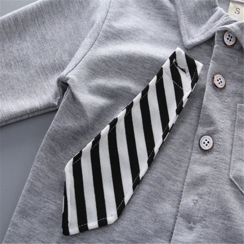 Boy Long Sleeve Sport Shirt + Tie + Pants 2Pcc Outfits, Spring Autumn 6M-3Y