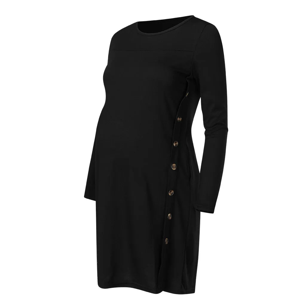 Women's Maternity Long Sleeve, Solid Button Tops, Autumn Winter