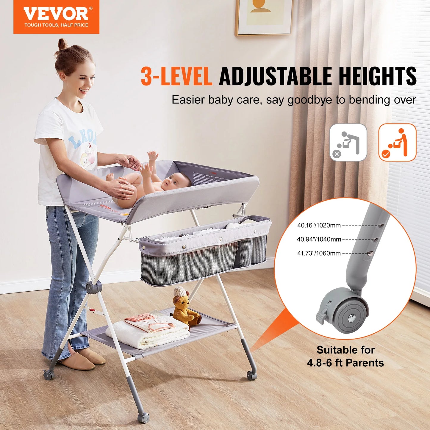 Baby Folding Diaper Changing Station with Lockable Wheels