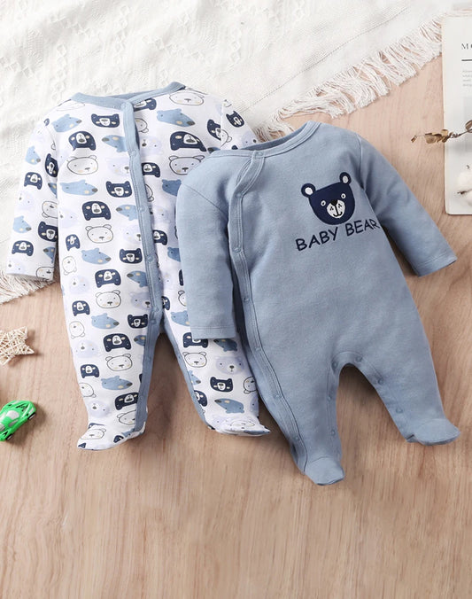 [2-piece set] long-sleeved,  footed onesie