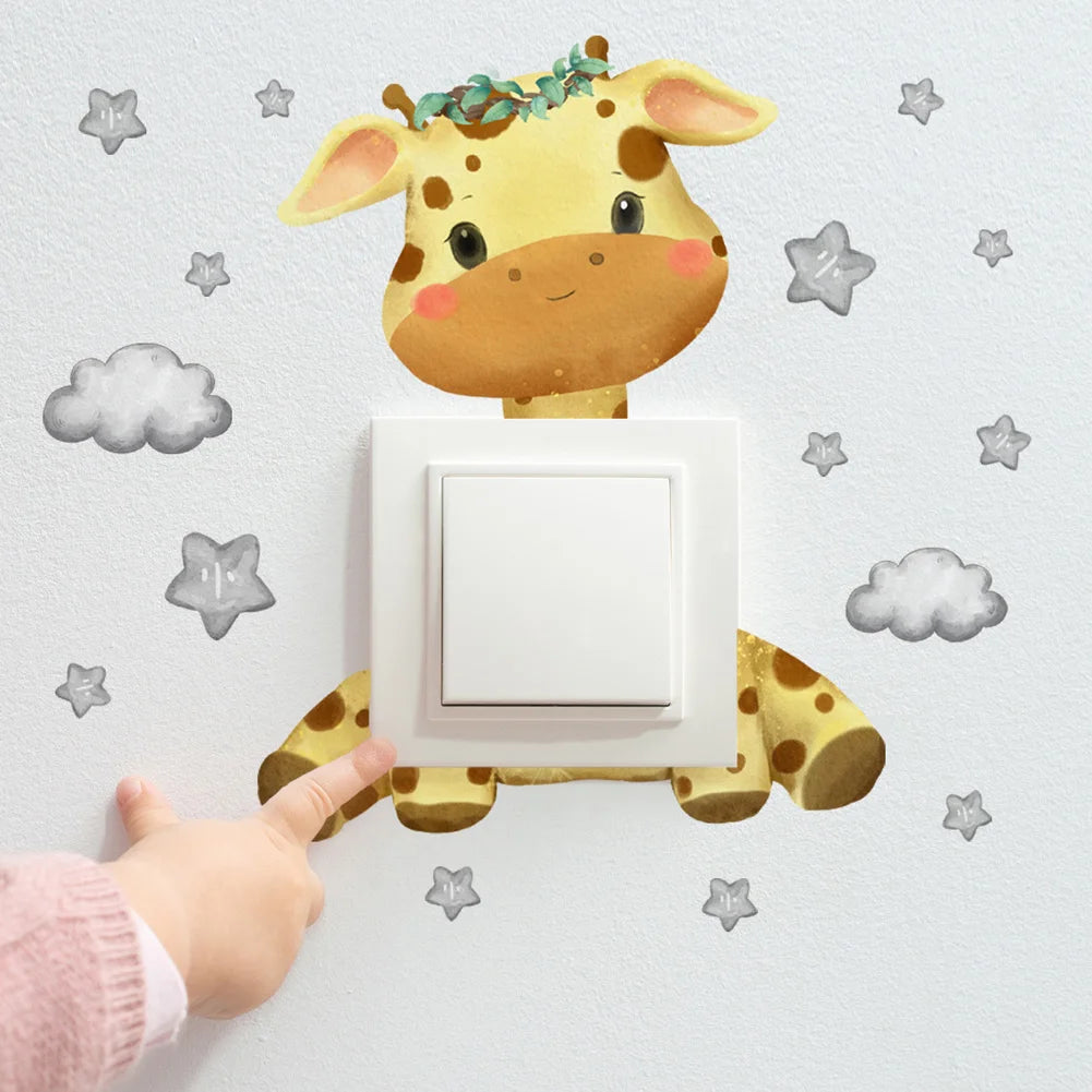 Cute Giraffe, Bear, Elephant, Star Switch Sticker, Baby Bedroom Decoration, Self-adhesive Home Decor Wallpaper, Child Wall Decals