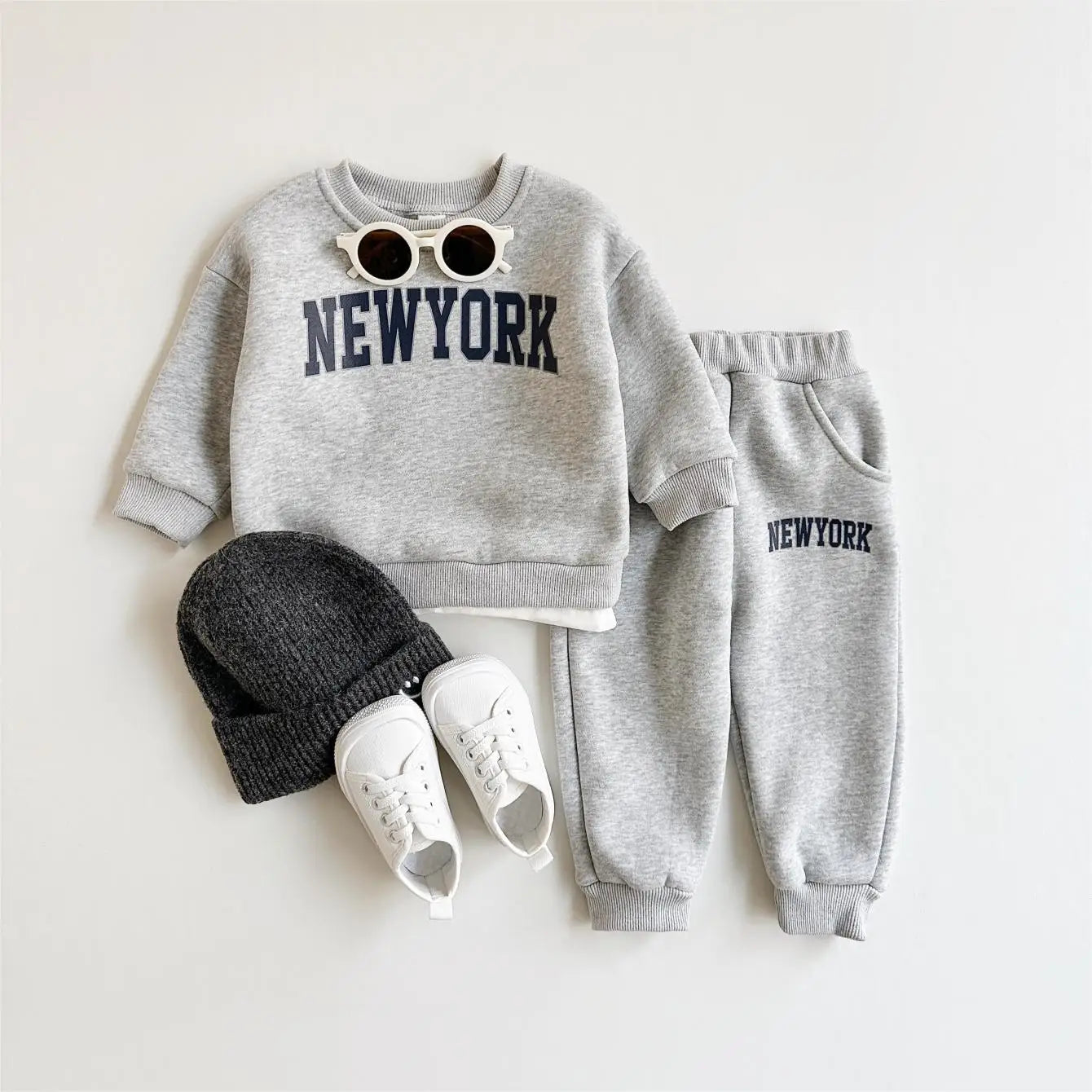 Winter Thickened Boy Girl 2PCS, Plush Letter Printing, Casual Sweatsuits Set Children's Clothing  9M - 3Y