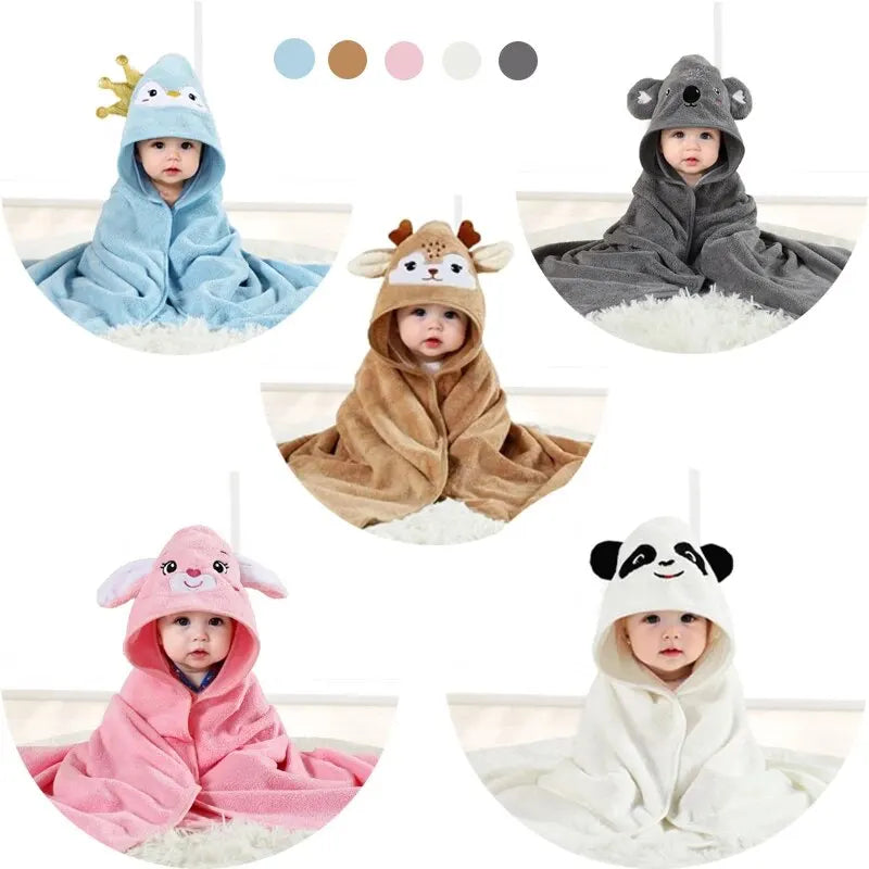 1 Piece Baby Super Absorbent Polyester Cute Animal Hooded Bath Towel