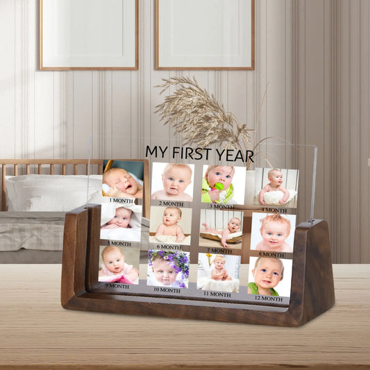 Personalized My First Year Photo Frame, Baby Keepsake Picture Frame, Gender Neutral Baby Milestones Nursery Decor