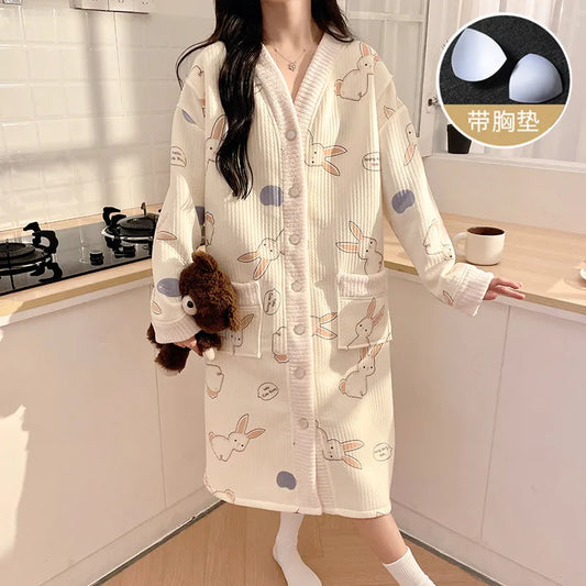 Autumn, Winter Thick Warm Cardigan Feeding Sleepwear Home wear & Hospital wear