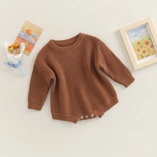 Baby Sweater Romper Solid Knitted Long Sleeve Button 10 Colors