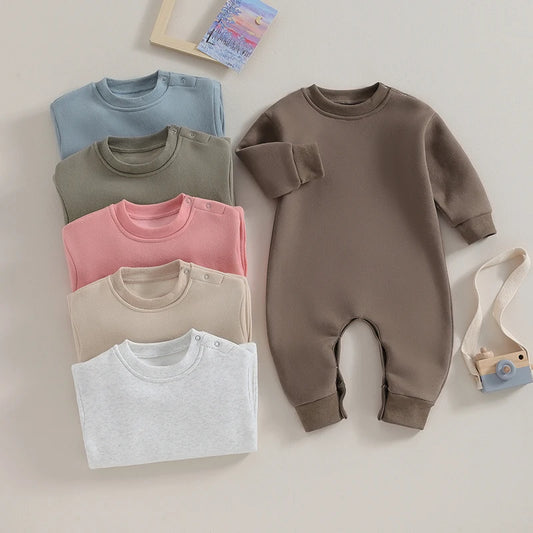 [ 0-18M  Long Sleeve Crewneck Rompers Fall Outfit