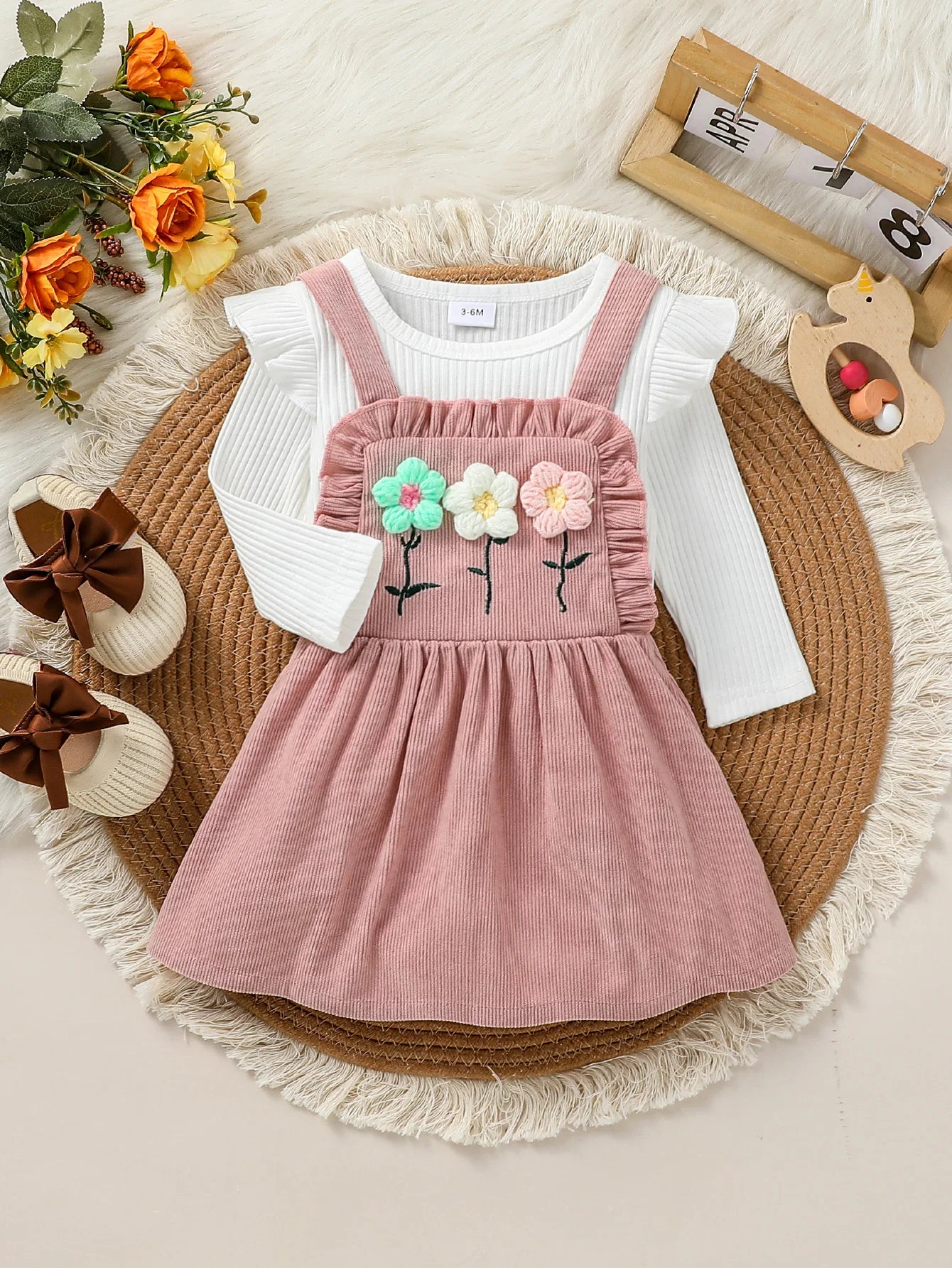 2Pcs Baby Girls Spring/ Autumn Long Sleeve Shirt Set With Floral Outfits