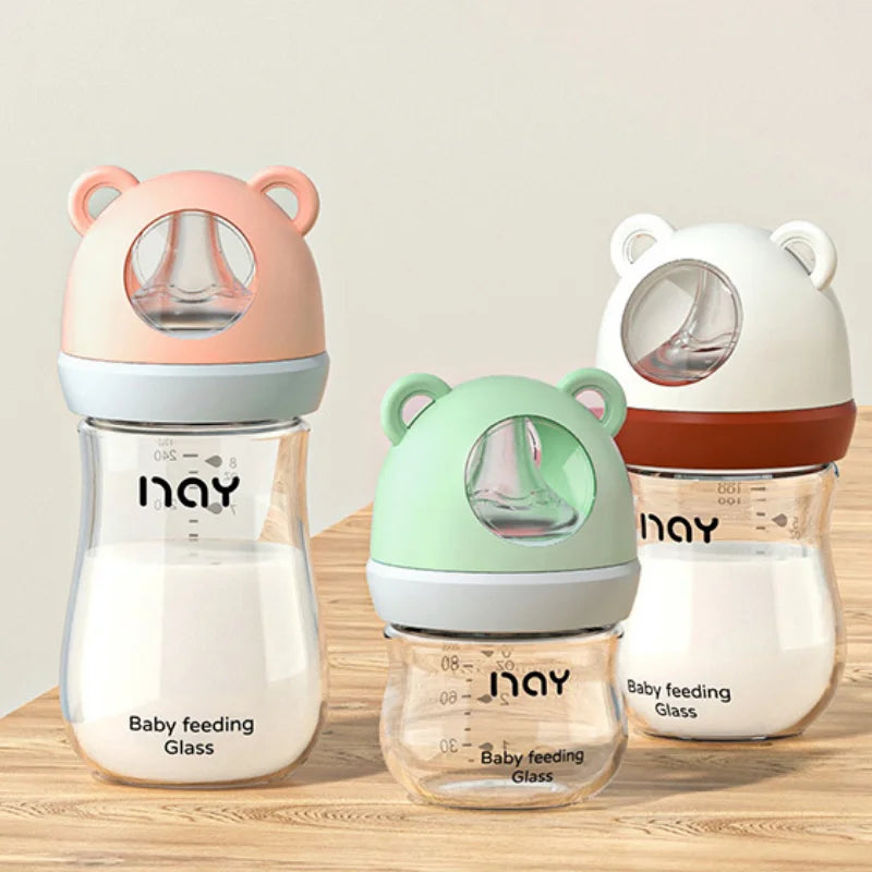 240ml Newborn Glass Feeding Bottle, Wide Caliber Anti-flatulence, Nursing Anti-Choke Baby Bottle Infant BPA Free