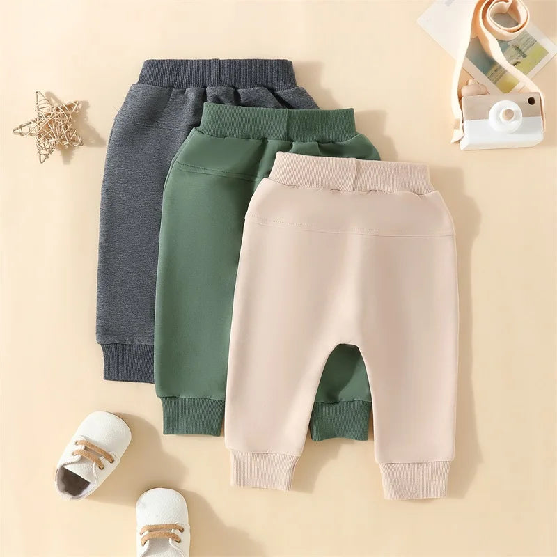 Baby Sweatpants, Pack of 3, Solid Color Elastic Waist Bottom Pants,