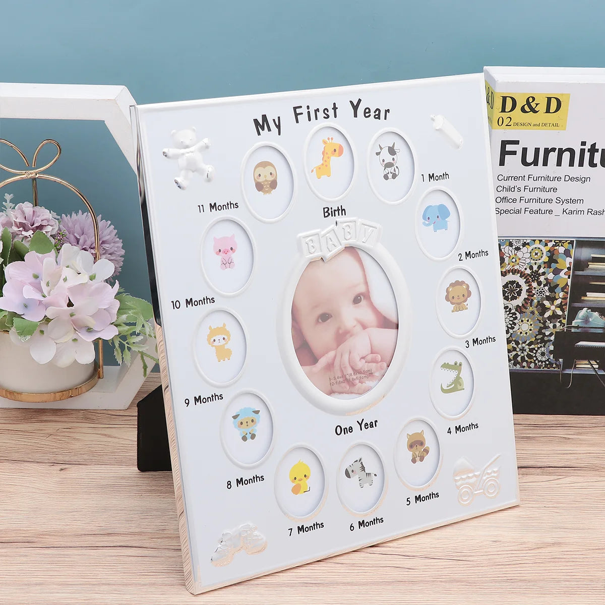 My First Year Baby Picture Frame, Growth Record Infant Birthday Display, 12 Months Photo Frame