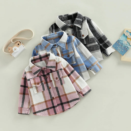 Boy /Girl Plaid Shirt Jacket Outfits, Button Down Cardigan Long Sleeve Coat Tops, Fall Clothes