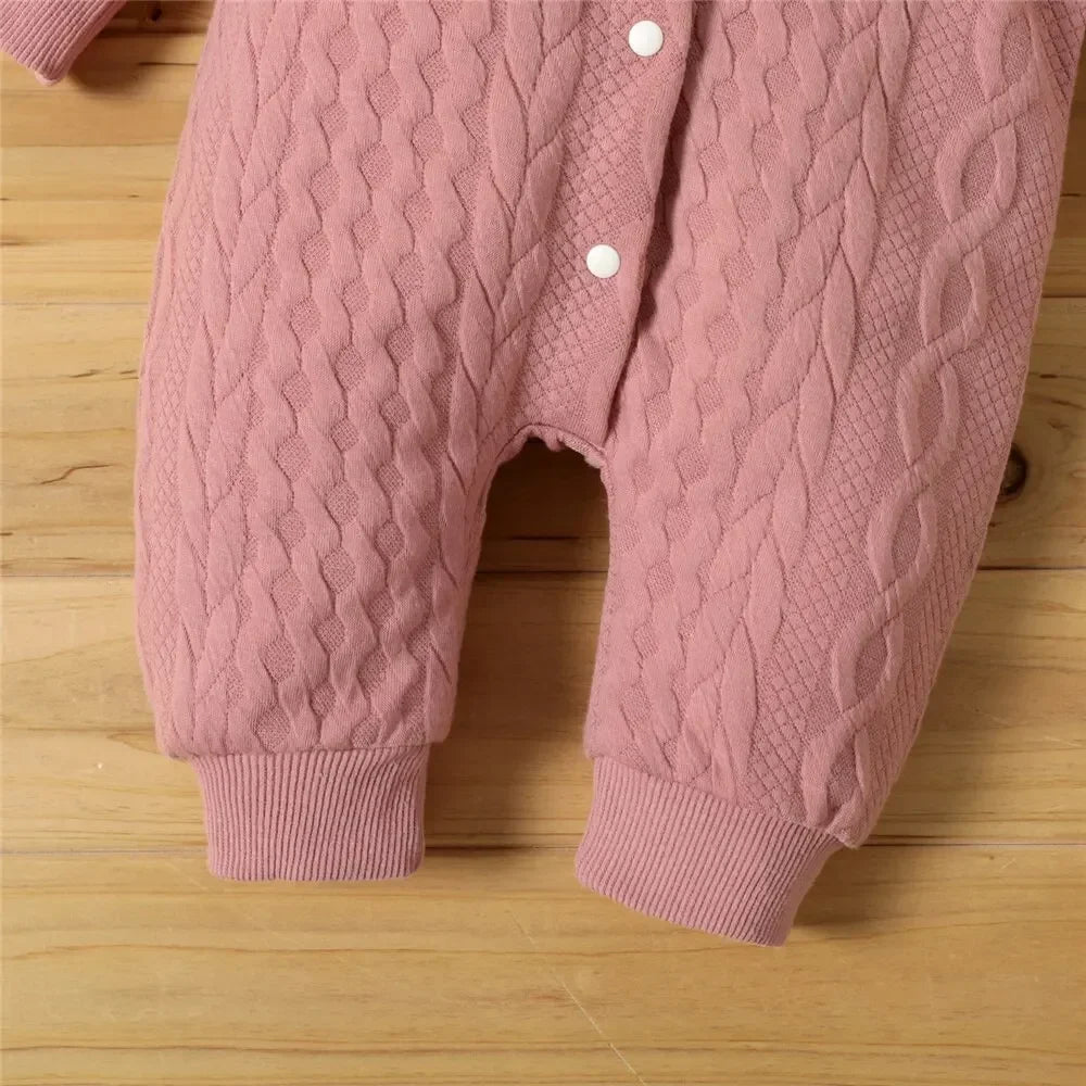 0-18 Months Newborn Baby Girl Bodysuit, Solid Color Hoodie, Long Sleeve Romper, Autumn & Winter Warm Clothes For Baby