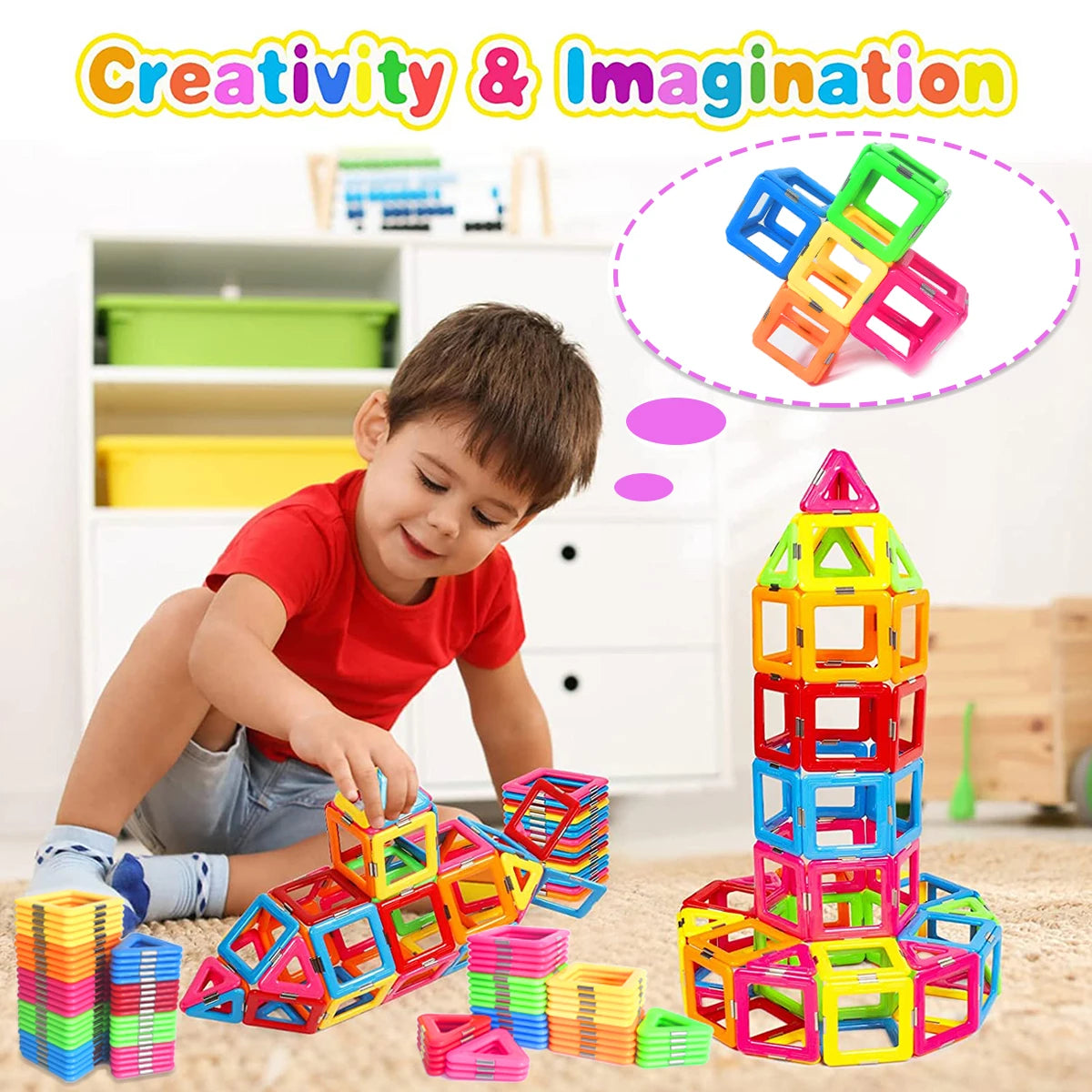 Extra Large Magnetic Building Tiles Set, Constructor Educational Gift for Children, Strong Magnets