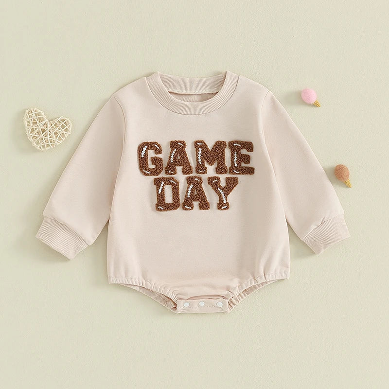 0-18M Newborn Baby Boy Girl Romper, Letter Embroidery Long Sleeve Crew Neck