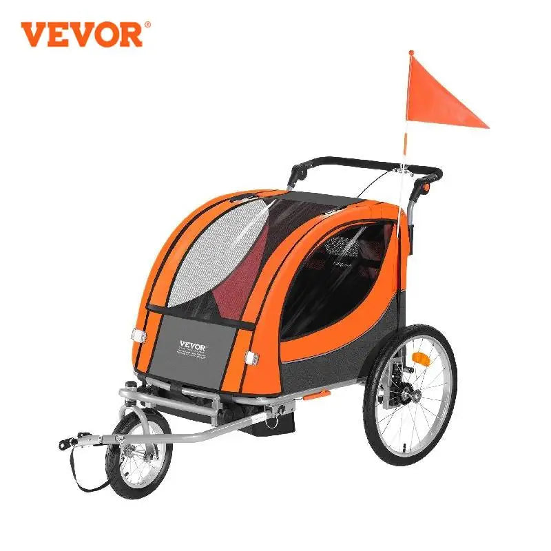 Double Seat Carrier Converts to Stroller, Foldable Children Bicycle Trailer for Toddlers Kids