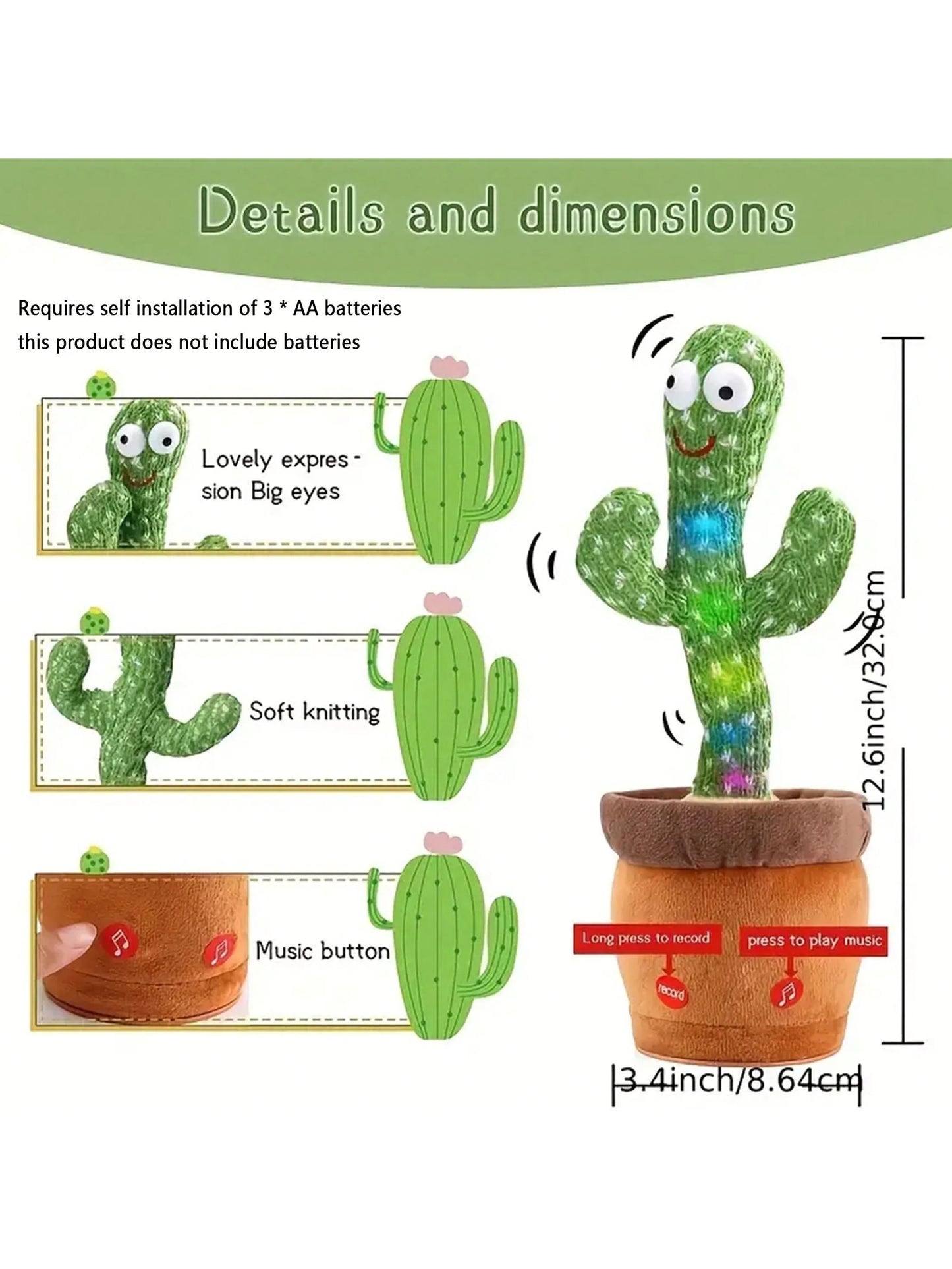 1pc-Dancing Talking Cactus Toys For Baby Boys And Girls, Singing Mimicking Recording Repeating What You Say