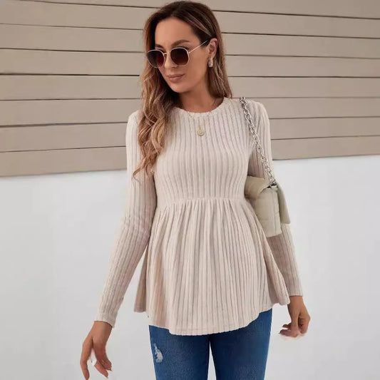 Autumn American Casual Knitted Shirts for Maternity, Long Sleeve