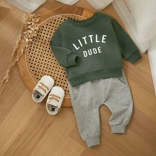 Boys 2Pcs Casual Set, Letter Print Crew Neck, Long Sleeve Sweatshirt Top & Pants