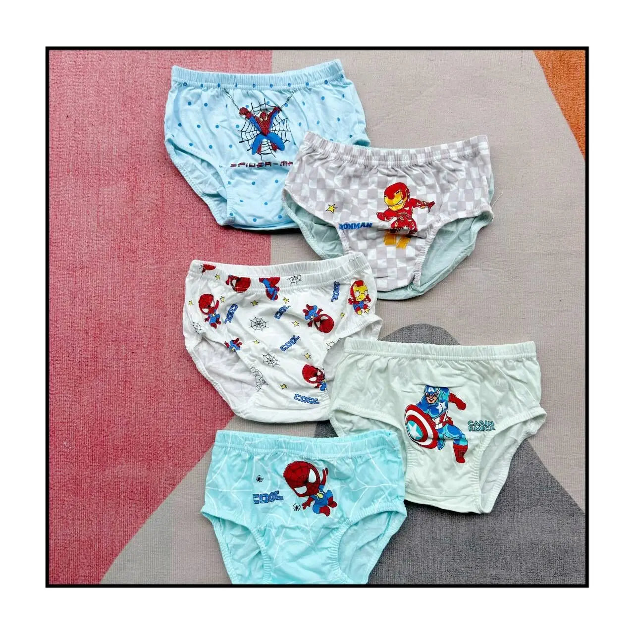 5pcs/Bag 3-7Y New Boy Triangle Underwear Spiderman Cartoon, Girl Panties