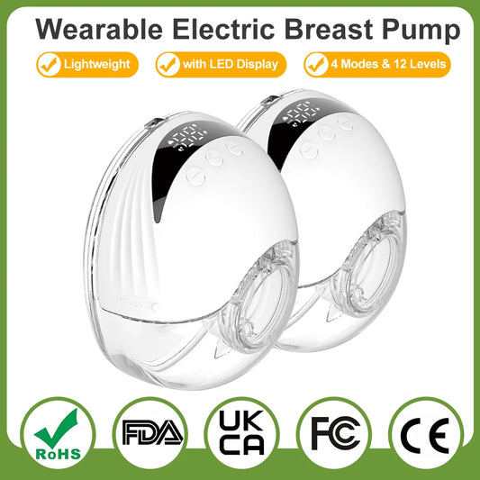 Wearable Breast Pump, Hands Free Electric Breast Pumps, Comfort Milk Collector, Lightweight with LED Display 4 Modes & 12 Levels