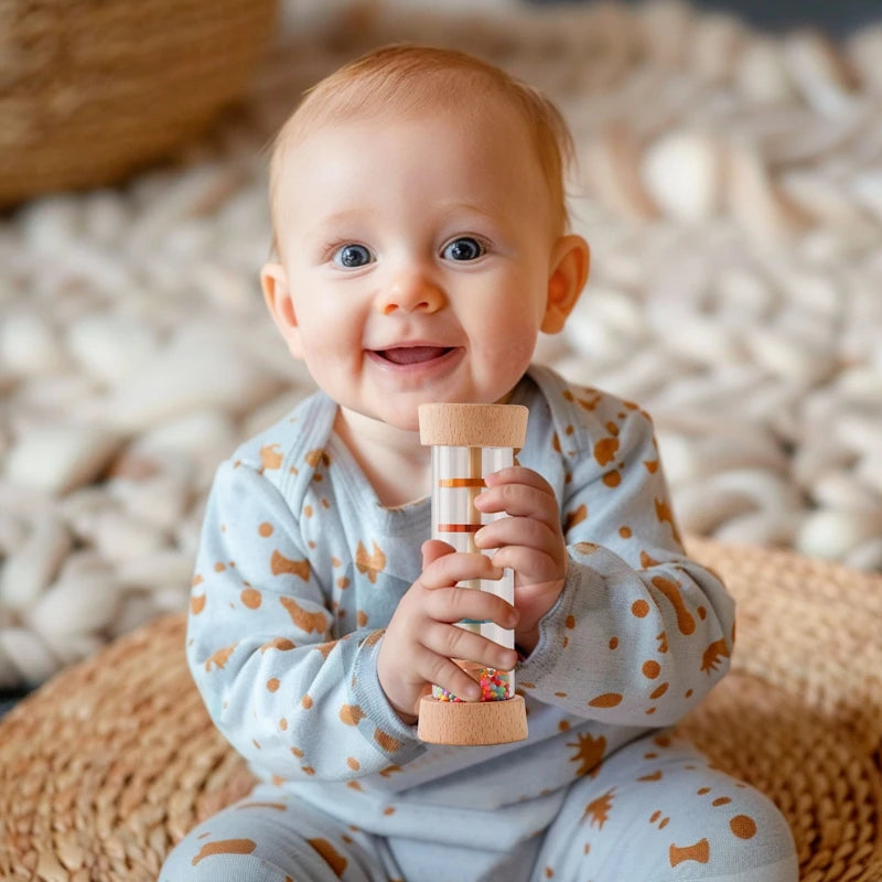 Montessori Baby Rain Stick,, Rainbow Hourglass, Rain Music Rattle, Montessori Sensory Toys for Kids, BABY's Gift