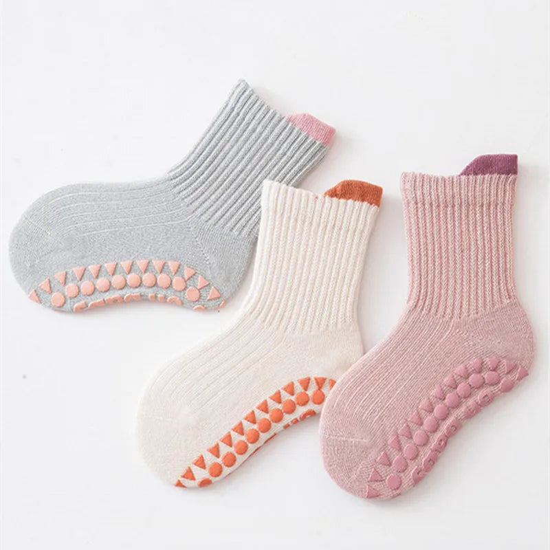 3Pair/Lot Cotton Baby Anti-slip Socks For Boys Girls Low Cut, Floor Sock With Rubber Grips For 0-3Years