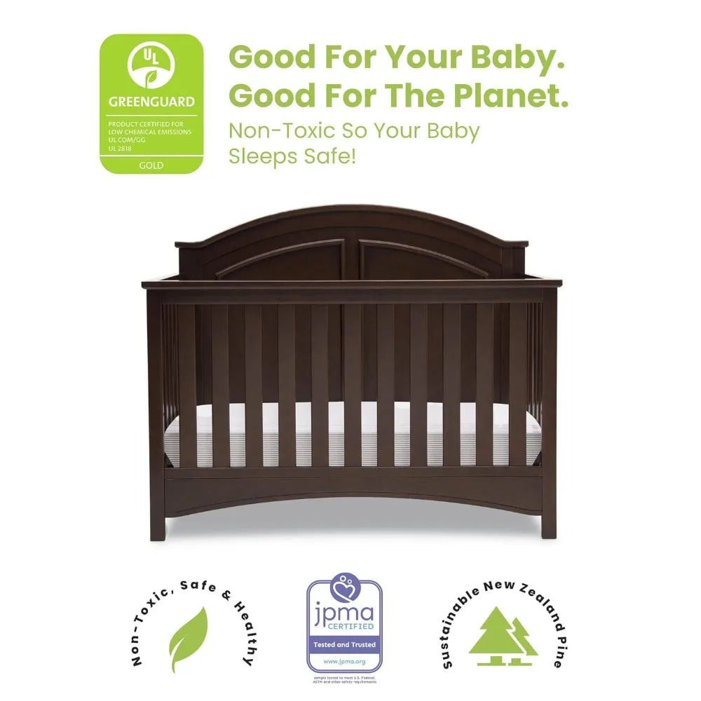 Delta Children Perry 6-in-1 Convertible Crib - Greenguard Gold Certified, Walnut Espresso