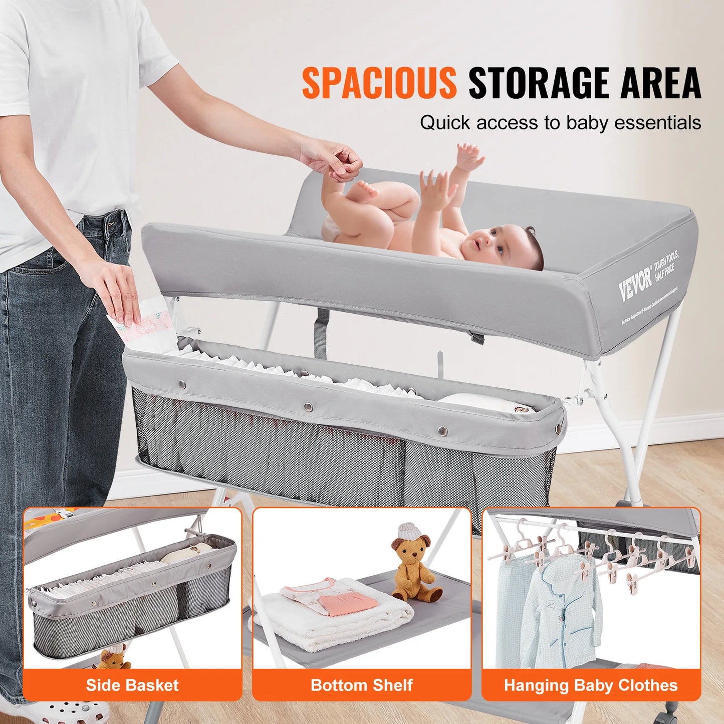 Baby Folding Diaper Changing Station with Lockable Wheels