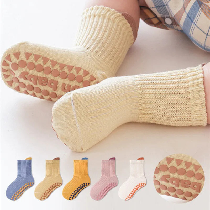 3Pair/Lot Cotton Baby Anti-slip Socks For Boys Girls Low Cut, Floor Sock With Rubber Grips For 0-3Years