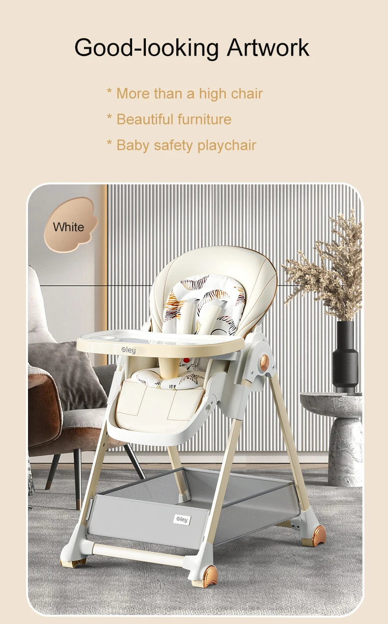 3 in 1 Foldable Baby High Chair with Removable Seat and Tray, Adjustable Height Feeding Chair Noiseless Wheels