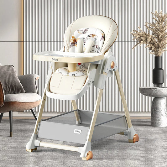 3 in 1 Foldable Baby High Chair with Removable Seat and Tray, Adjustable Height Feeding Chair Noiseless Wheels