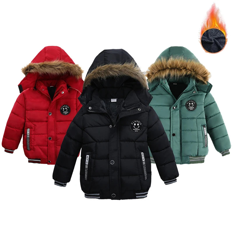 Autumn Winter Boys Jacket, Zipper, Fashion Fur Collar Boys Outerwear 2 3 4 5 6 Years