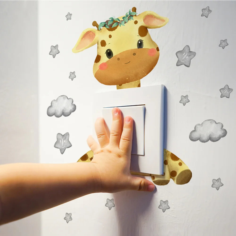 Cute Giraffe, Bear, Elephant, Star Switch Sticker, Baby Bedroom Decoration, Self-adhesive Home Decor Wallpaper, Child Wall Decals