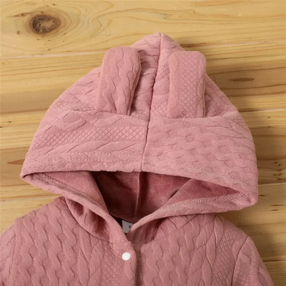 0-18 Months Newborn Baby Girl Bodysuit, Solid Color Hoodie, Long Sleeve Romper, Autumn & Winter Warm Clothes For Baby