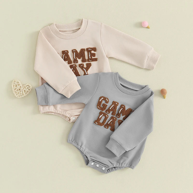 0-18M Newborn Baby Boy Girl Romper, Letter Embroidery Long Sleeve Crew Neck