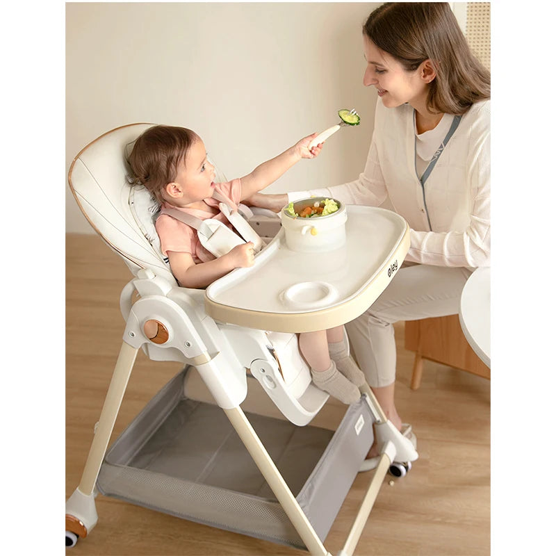 3 in 1 Foldable Baby High Chair with Removable Seat and Tray, Adjustable Height Feeding Chair Noiseless Wheels