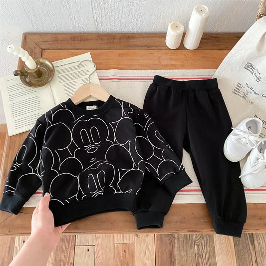 Disney 2024 Mickey Mouse Print Loose Kids Sweatshirt Autumn/winter Cartoon Pullover Top and Pants