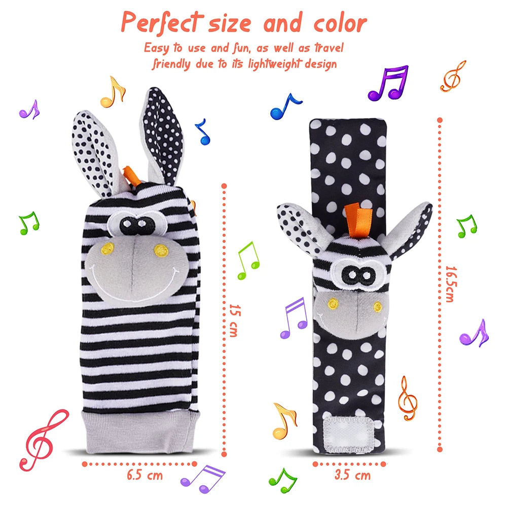 Cute Animals Wrist Rattle Foot Finder, Socks 0~12 Months