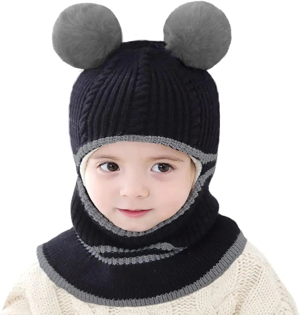 1-4 Years Kids New Autumn Winter Bear Ear Knit Pullover Bonnet Caps