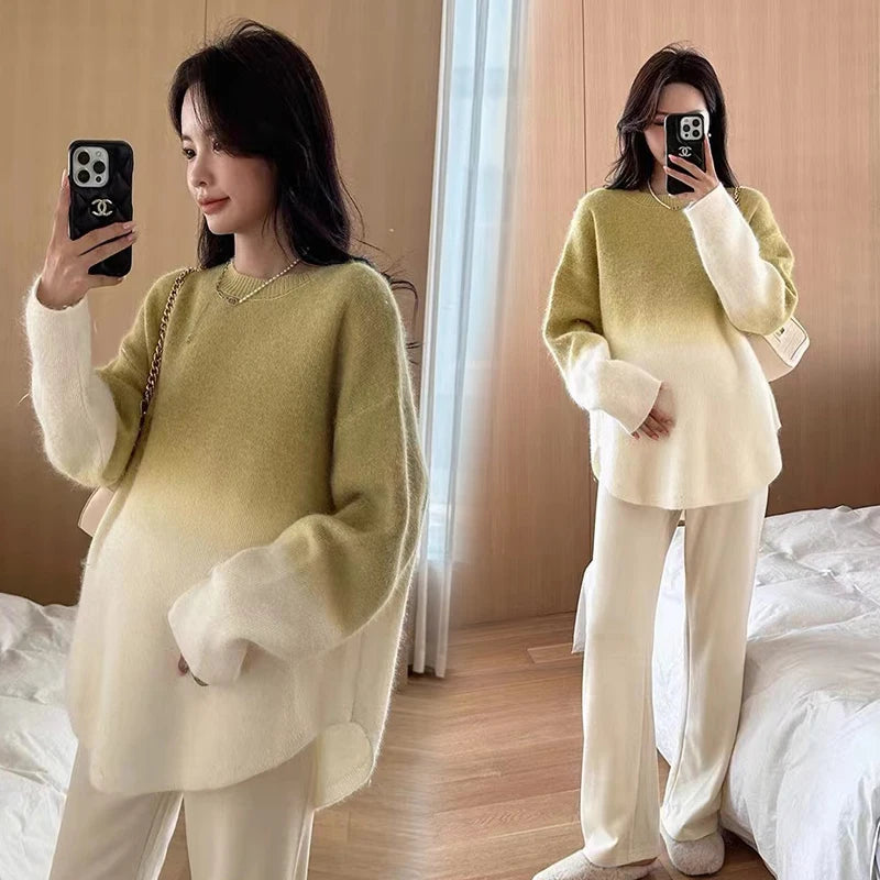 Autumn Winter Maternity Sweater, Fashion Gradient Color, Woman Knitted Pullovers