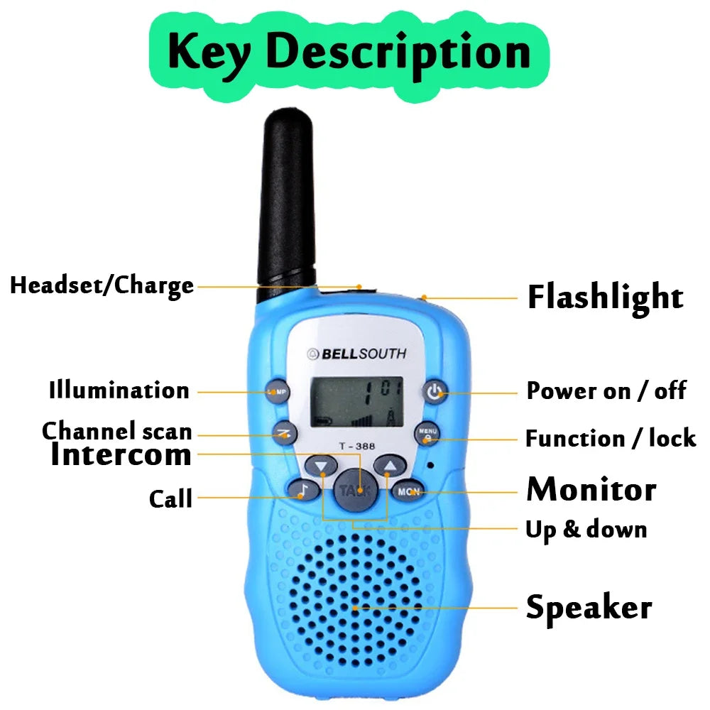 2KM 1 Pair Walkie Talkies Radio Cool 2 Players Intercom Phone Toy Boy Gift Age 7 8 9 10 Year Old Handy Interphone Wireles Device