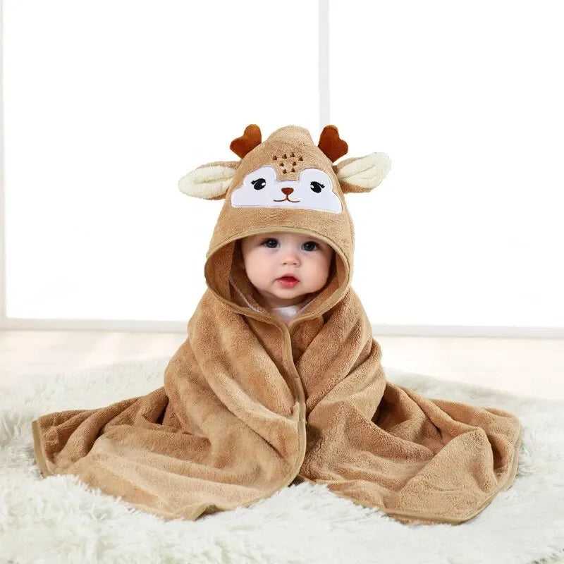 1 Piece Baby Super Absorbent Polyester Cute Animal Hooded Bath Towel