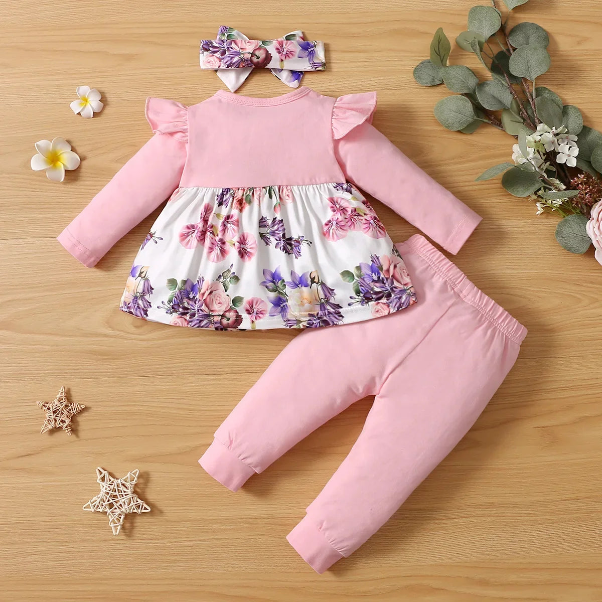 3Pcs Baby Girl Outfits, Bodysuit + Pants Clothing 3 6 12 Months