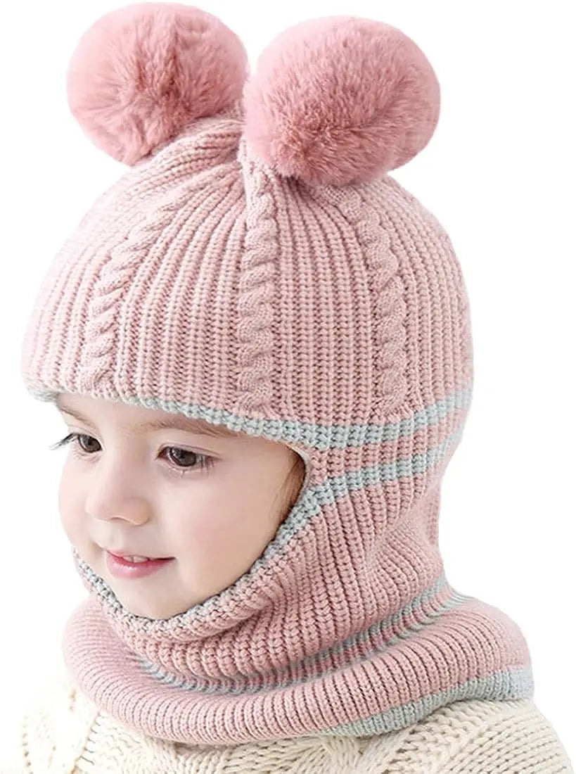 1-4 Years Kids New Autumn Winter Bear Ear Knit Pullover Bonnet Caps