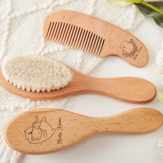 Custom Wooden Baby Hair Brush, Small Comb, Newborn Hair Brush Head Massager